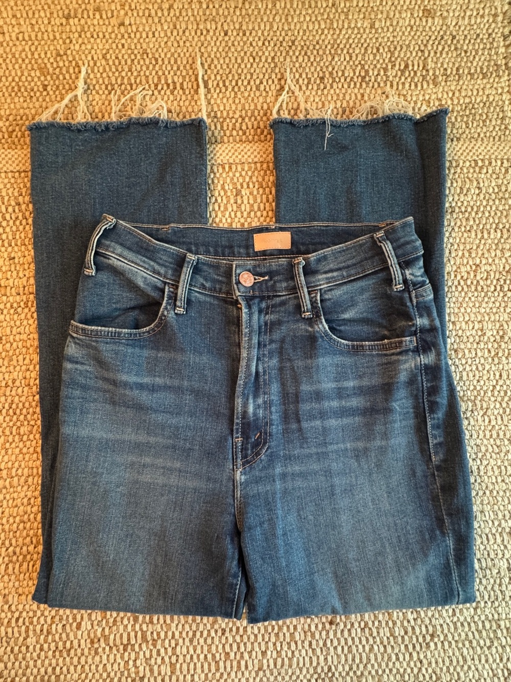 MOTHER Lil Hustler Ankle Fray Jeans 28 Healing Jar High Rise Flare Denim